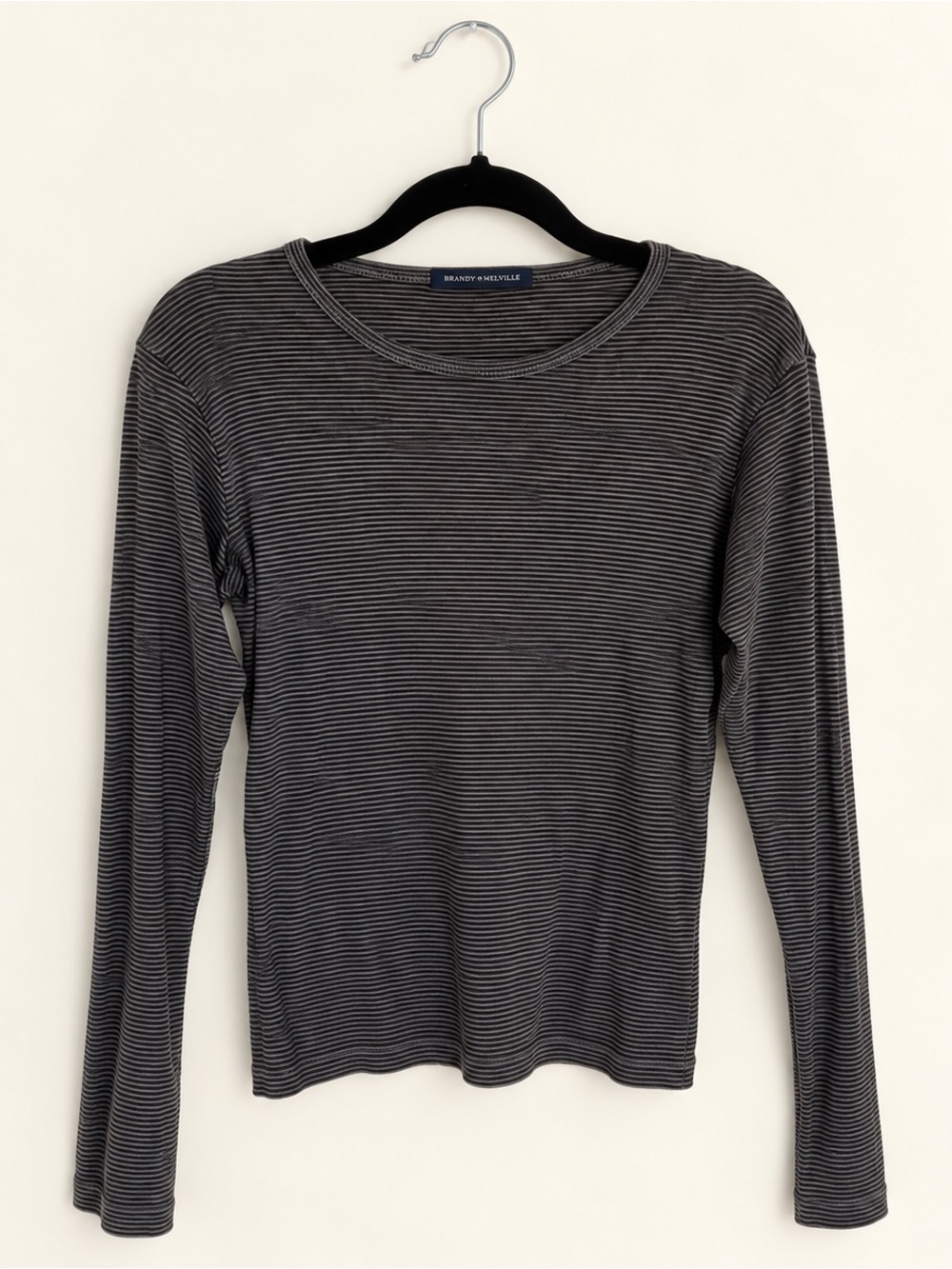 Brandy Melville Gray Striped Long-Sleeve Tee